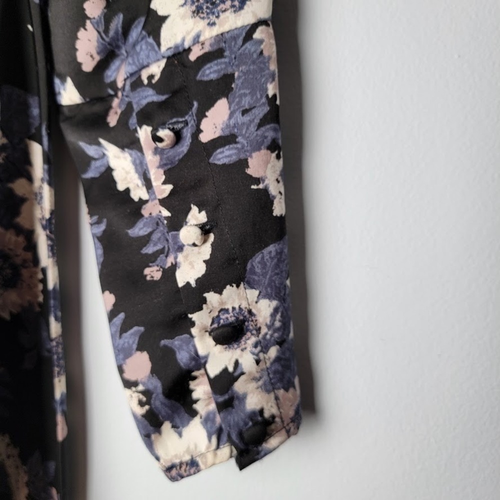 Free People Floral Mini Dress Size 2 Black Long Sleeve Fit Flare Cottagecore - Picture 11 of 14